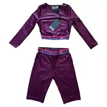 VERSACE Jeans Couture Purple Banded Cropped + Crinkled Bike Short, IT36/US0/XS