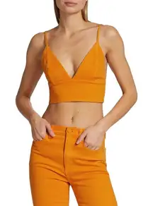 Alice + Olivia Tangerine Carli V-Neck Denim Crop Top size 2 (US XS )