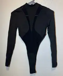 SHEIN Black High Cut Mesh Panels Bodysuit Size XXS (0) New