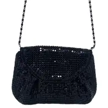 Vintage Black Metal Mesh Shoulder Bag Clutch Crossbody Purse with Chain Strap