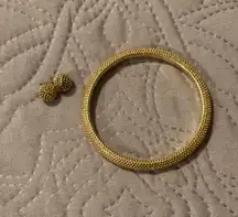 Gold Stud Earrings And Matching Bracelet Set