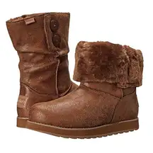 Skechers Y2K 90’s Chestnut Brown Shimmer Chunky Leatheresque Keepsakes Boots