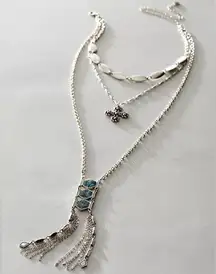 Free‎ People Everly Layered Necklace - Silver Tone/Abalone - NWOT