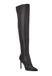 Nine West  Tacy 3 Over The Knee Black Faux Leather Pointed Toe Stiletto Boots