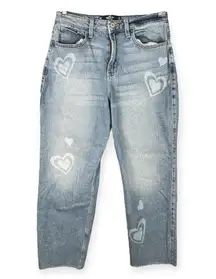 Hollister Ultra High Rise Jeans Women’s 9R Light Wash White Heart Print Vintage