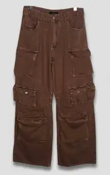 Forever 21 Brown Cargo Carpenter Wide Leg High Rise Pants