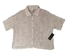 Wild Fable Knit Button Up Cropped Beige Cardigan Size Large‎ Boho Monochrome