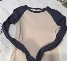 Brandy Melville Navy and Beige Long Sleeve Top