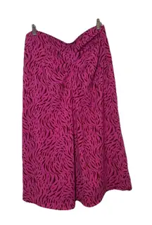 Nine West Midi Skirt Women’s Size L Pink & Brown Cheetah Print, Side Zip Rouched