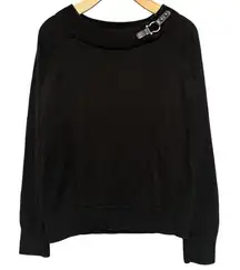 Lauren Ralph Lauren Women’s Size M Black Boatneck Silver Horse Bit Sweater