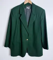 NWOT Sag Harbor Wool Blend Blazer Emerald Green Gold Button Size 16