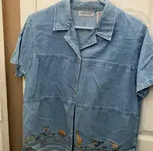 Cabin creek embroidered denim blouse petite large