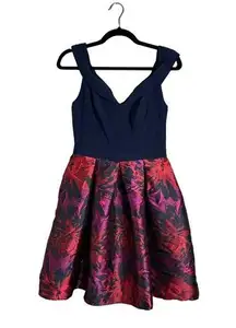 NWT Morgan & Co Off Shoulder Party Dress w/ Pockets Navy Wine Floral 5 / 6