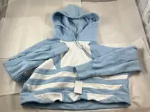 Small Light Blue White Cropped Long Sleeve Hoodie