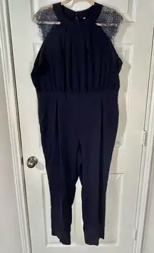 Navy blue lace sleeve jumper jumpsuit XL