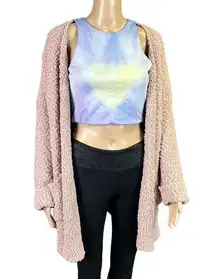 She and Sky Womens Cardigan Sweater Oversized Open Front Lux Chunky Knit Pink OS