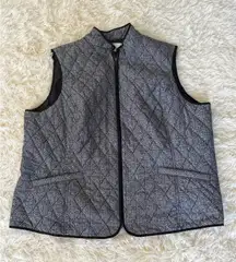 Talbots Woman 3X‎ Herringbone Quilted Vest Sleeveless Jacket Black/White