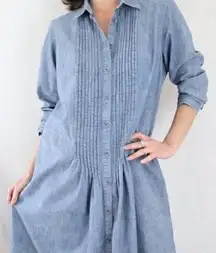 J.Jill Women's Chambray Button Down Shirt‎ Dress Blue Knee Length Size M