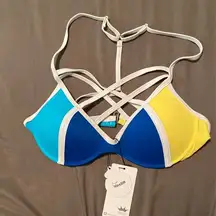 Niveltim Neoprene Strappy Color Block Bikini Top NWT