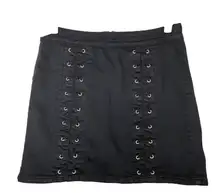 Pacsun Criss-Cross Mini Skirt Grommet Lace Up Flat Front Back Zip Black 28"