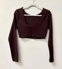 Camila Coelho Sport Haley Cropped Long Sleeve Top Deep Brown Women's Size M
