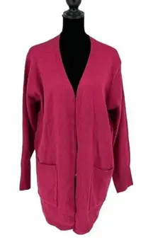 Listicle Womens Knit Open Front Long Sleeve Tunic Cardigan Magenta Medium‎ NWT
