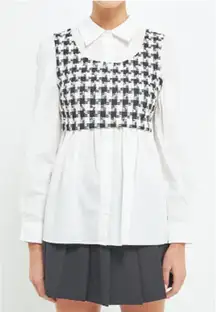 English Factory Women's Tweed Checkered Poplin Blouse