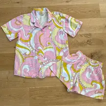 Cin Cin - Troppo Button Front Shirt & Breakers Shorts in Cirque Pink Yellow Gold