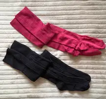 Over the Knee Socks - Red Ribbed + Black Textured