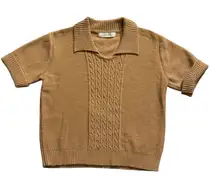 Rokoko Classic Cable Knit Short Sleeved Sweater in Dark Tan Size Small