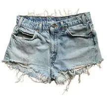 90s Vintage Levis 505 Cut Off Denim Shorts Frayed Destroyed High Rise Orange Tab