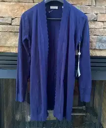 NWT size Small Evolution stitch fix navy blue cardigan sweater scalloped trim