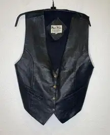 Mona Mode Black Leather Western Snap Closure Vest EUC Sz Sm Vintage