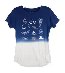 Harry Potter Medium Tee Shirt Top Blue Ombre Snitch‎ Sorting Hat Time Turner 761