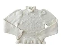 Miss Selfridge embellished cream high neck flared cuffs & waist sweater size 4