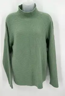 August 1 Eight Sweater Women’s M Green Rib Knit Mock Neck Acrylic Wool Blend Top 