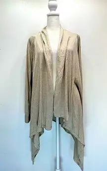 Chico’s Beige Metallic 3/4 Sleeve Open Front Asymmetric Hem Cardigan Wrap 1/M