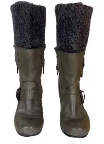 LATITUDE FEMME (ANTHROPOLOGIE) GRAY LEATHER WITH WOOL SOCK WEDGE HEEL BOOTS (36)