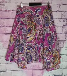 LAUREN RALPH LAUREN PAISLEY PURPLE TIE DYE HANDKERCHIEF HEM LINED SKIRT M PETITE