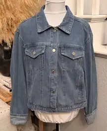 Rebecca Minkoff Cuffed Bedazzled Button-Down Denim Jacket – Size L