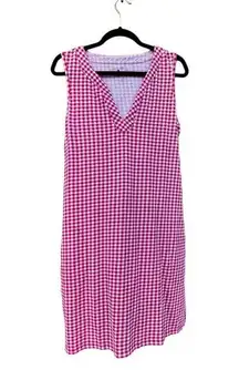 for Lands End Gingham Check Red White Sleeveless Shift Dress Medium