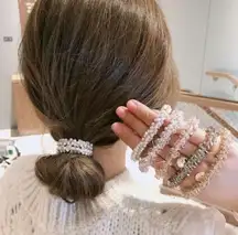 Women Crystal Pearls Hair Rope