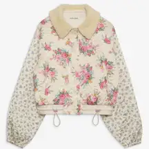 RARE For Love & Lemons Cream Floral Quilted Marlee Cropped Puffer Jacket - XL