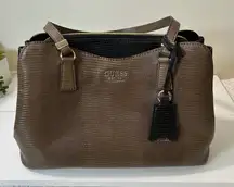 GUESS‎ Satchel Purse Brown Lizard Embossed Faux Leather Top Handle Bag