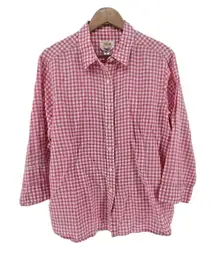 Talbots Fresh Linen Island‎ Pink Gingham 3/4 Sleeve Button Down Shirt XL