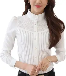 SansoiSan Lace Retro Collared Button-Down Blouse White