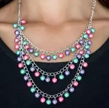 Paparazzi Chicly Classic Pink, Purple, & Green Multilayer Necklace