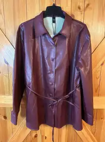 CIDER Womens Faux Leather Collar Button Up Belted Jacket NWT Size XL (5292)