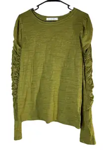 We The Free Womens Medium Olive Green Ruched Sleeve Long Sleeve Shirt‎ Bohemian