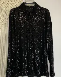 Black Sequin button-up collared Holiday top